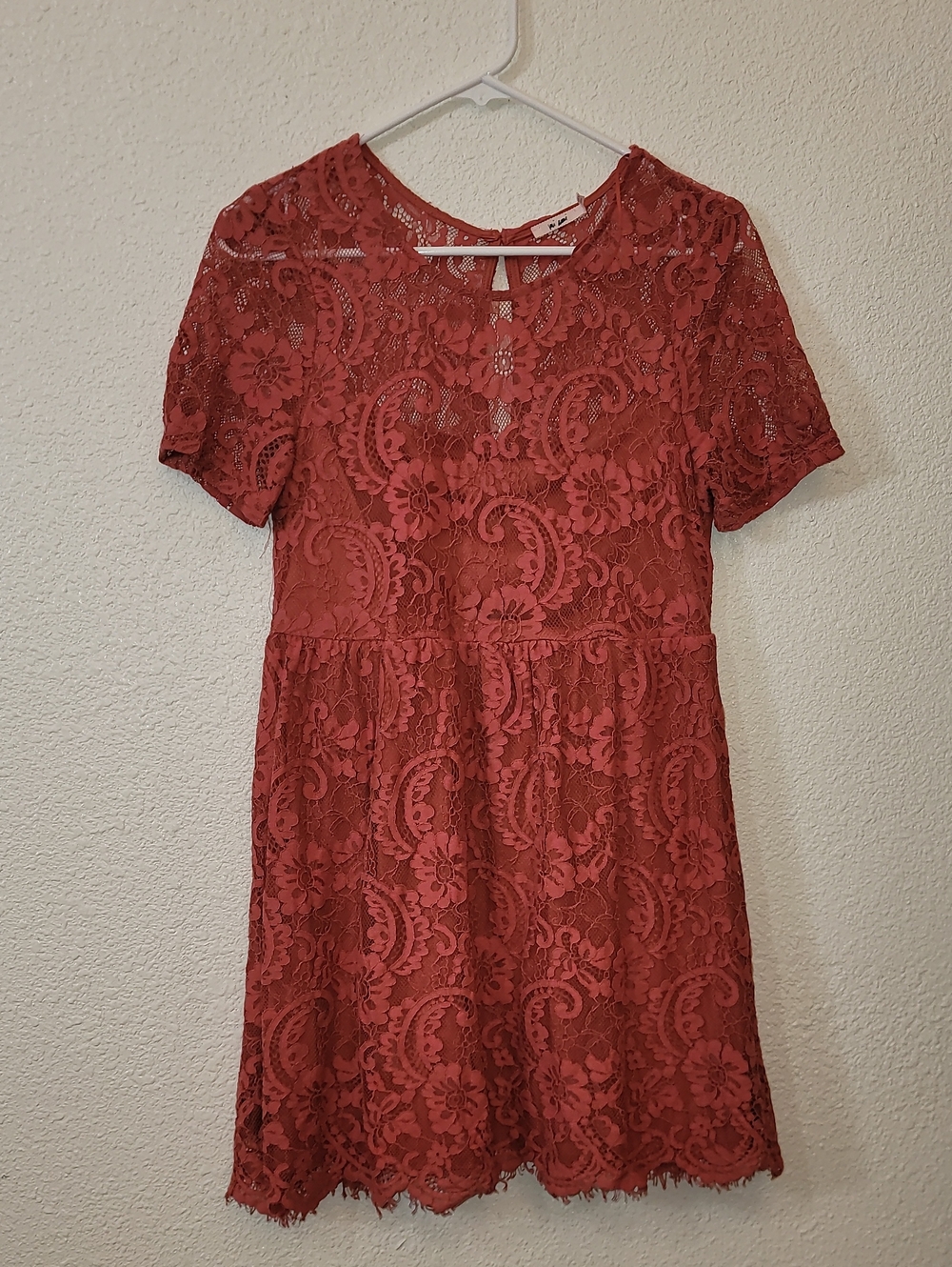 miami Rust Lace Short-Sleeve Fit & Flare Dress